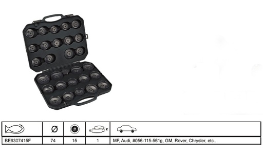 [BE6307415F] Oil filter cup diam 74mm 15 ribs