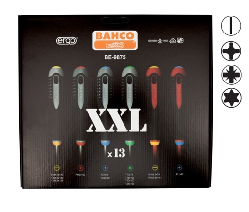 [BE-9875] XXL Kruvikeerajate kmpl. ERGO™ 13 osa - SL2,5/3,5; PZ1 1000V VDE; SL4,0/5,5/6,5; PH2; PZ1/2; T10/15/20/25