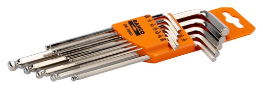 [BE-9880] Offset long series ball end hexagon key set inch sizes 12 pcs, nickle finish