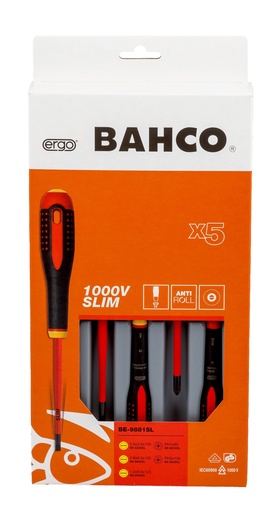 [BE-9881SL] Insulated screwdriver set ERGO™ slim 5 pcs - PH1/2; SL3,0/4,0/5,5 - 1000V VDE