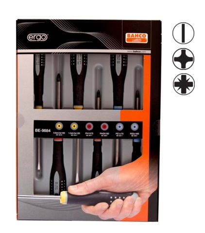 [BE-9884] Skrūvgriežu komplekts ERGO™ 6 gab - PH1/2; PZ1/2; SL 4,0/5,5