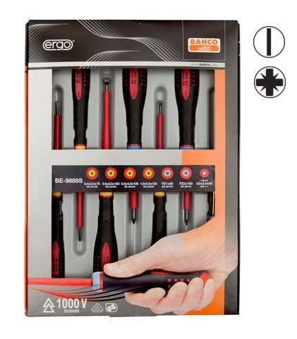 [BE-9889S] Insulated screwdriver set ERGO™ 7 pcs - SL3,0 tester; SL2,5/3,5/4,0/5,5; PZ1/2 - 1000V VDE