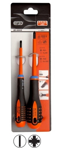 [BE-9890S] Insulated screwdriver set ERGO™ Combi 2 pcs - SL5/PZ1; SL6/PZ2 - 1000V VDE