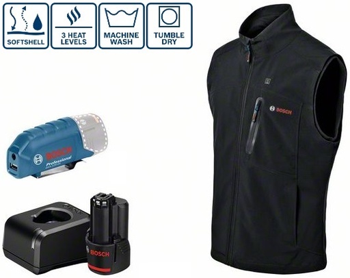 Šildoma liemenė Bosch GHV 12V+18V + GAA 12V-21, (1x2.0Ah), dydis S