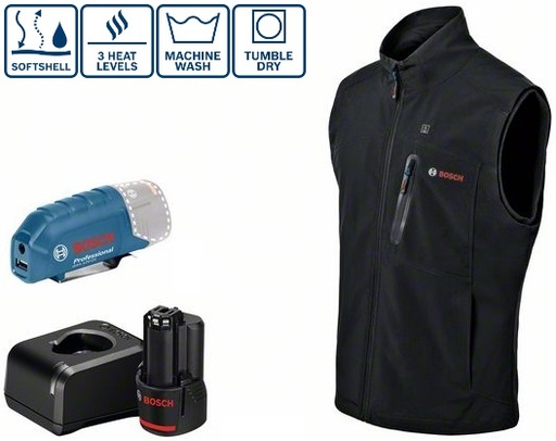 Heated vest Bosch GHV 12V+18V + GAA 12V-21, (1x2.0Ah), size 2XL