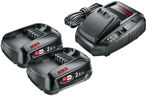 [BO1600A011LD] Akumuliatoriai + pakrovėjas Bosch PBA 18V / (2x2,5 Ah) Li-ion + AL 1830 CV
