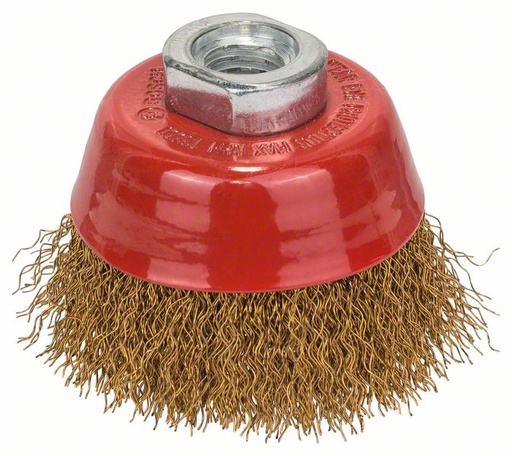[BO1608614020] Wire cup brush for angle grinder, brass coated crimped steel wire 0,30mm, Ø70mm, M14