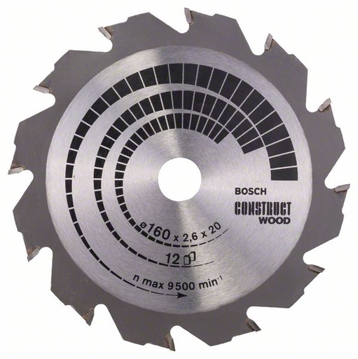 [BO2608640630] Пильный диск 160x20/16x2.6/1.6mm, 12HB, Construct wood