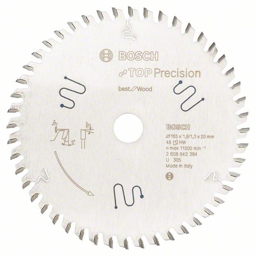 [BO2608642384] Bosch sawblade 165x20x1.8/1.3mm, 48T, TOP Precision Wood