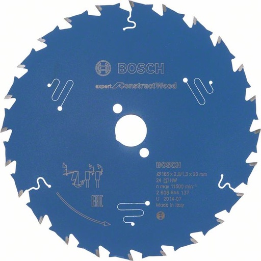 [BO2608644137] Пильный диск 165x20x2.0/1.3mm, 24зуб, Expert Construct for wood with nails