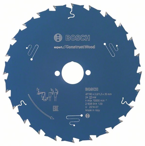 [BO2608644139] Bosch pjovimo diskas 190x30x2.0/1.3mm, 24T, Expert Construct for wood