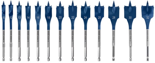 [BO2608900336] Flat wood drill bit set 10-32 mm, 1/4 hex shank, 13-pcs