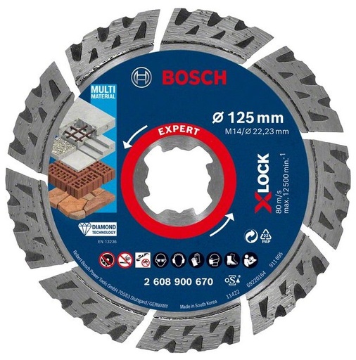 [BO2608900670] Bosch aлмазный диск сегм. 125x22.23x2.4x12 mm, Multi material EXPERT, X-LOCK