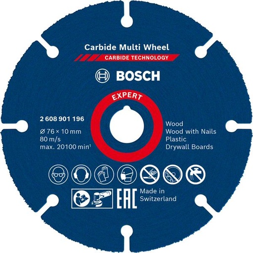 [BO2608901196] Cutting disc Bosch Carbide MultiWheel 76x1x10mm for wood with nails, plastics, drywall and copper pipes