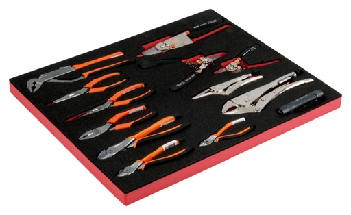 [FF1A11] Pliers, circlips pliers and locking pliers set in foam 16 pcs