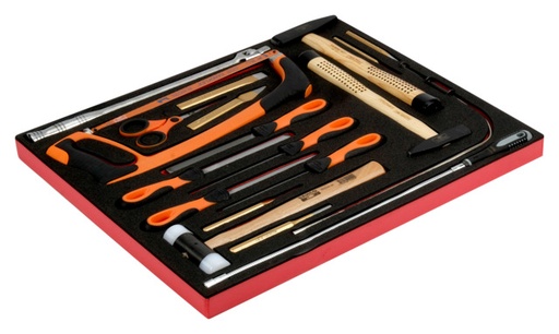 [FF1A12] Tools set 19 pcs in foam (hammers, files, punches, hand hacksaw, scissors, magnetic pick up tool)