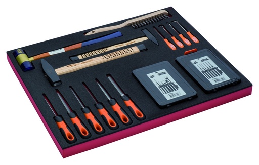 [FF1A18] Tools set in foam 26 pcs (hammers, files, punches set 6 pcs, cold chisels set 6pcs, hooks set and wire brush)