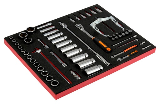 [FF1A22] Hexagonal sockets and ratchets set 1/4" and 1/2" in foam 58 pcs