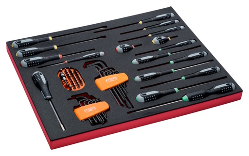 [FF1A27] Tools set 65 pcs in foam (screwdrivers, hex key sets 2 pcs, bit set 32 pcs and bit holder)