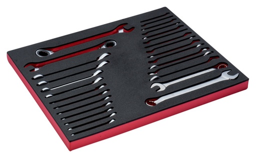 [FF1A3005] Combination wrenches 1952M 6-22mm and combination ratcheting wrenches 1RM 6-24mm set 28 pcs in foam inlay