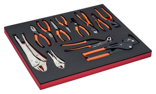 [FF1A4001] Tools set 12 pcs in foam (Cutting + Snipe Nose + Grip + Slip Joint + Grip Pliers & Riveter)