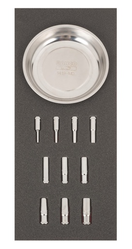 [FF1E2010EH] 1/4" prailgintų galvučių komplektas + magnetinė lėkštė 11vnt. Fit&Go 1/3. Prailgintos galvutėss 4-13mm, magnetinė lėkštė