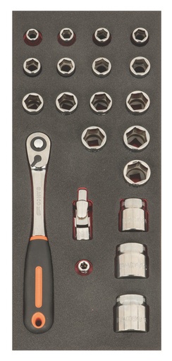 [FF1E2214EH] 1/2" sockets set 20pcs Fit&Go 1/3 - slim ratchet - sockets 10-32mm - flex joint