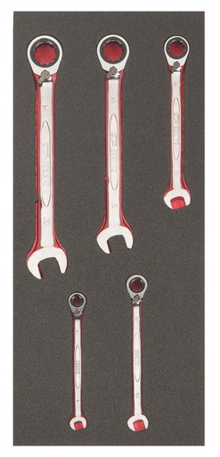 [FF1E3010EH] Kombinuotų terkšlinių reversinių raktų rinkinys 5vnt.  Fit&Go 1/3. 1RM 8-19mm