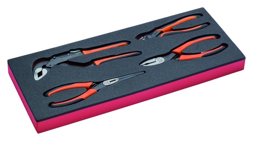 [FF1E4001] Ergo pliers set 4 pcs in 2 coloured foam (combination, side cutting, snipe nose and slip joint pliers)