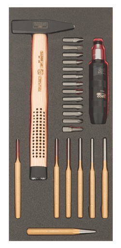 [FF1E5010EH] Punches and impact screwdriver + bits set 22pcs Fit&Go 1/3 - limpact screwdriver + 13 bits - hammer 400gr - 6x drift punches - centre punch