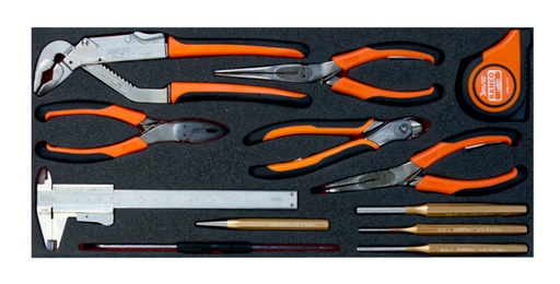 [FF3A11] Side cutting, combination and slip joint pliers, measuring tape, caliper, drift punches set 12 pcs in foam inlay for toolbox 1483K and 1483KHD