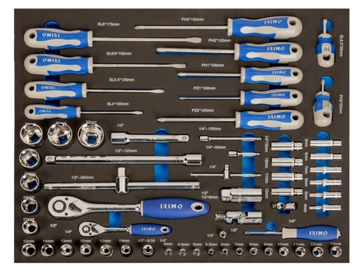 [IFF1A004] Screwdriver and socket set 1/4 + 1/2" 60pcs 3/3 foam Irimo