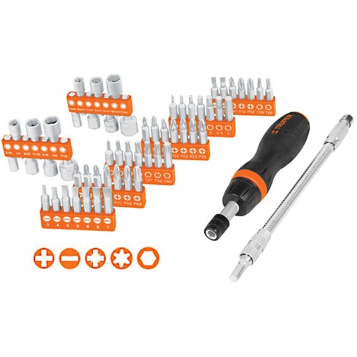 [JDM-58] Ratcheting screwdriver & bits set 58pcs Truper®