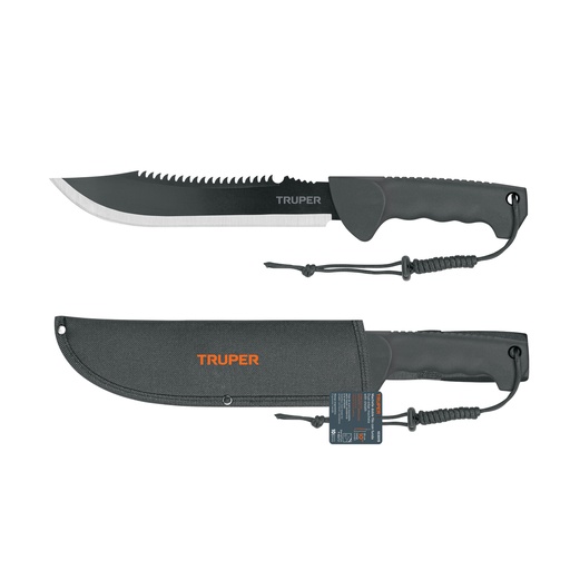 [MACH-10X] Double edge machete, sharp + saw, 25cm, with sheath Truper®