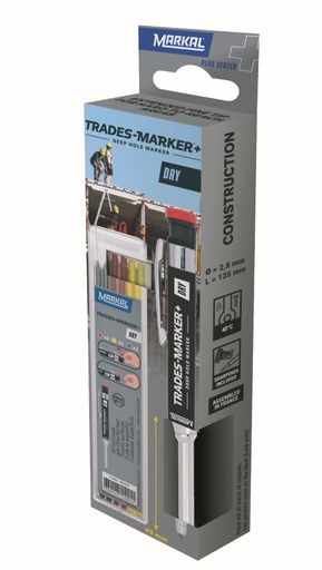 Deep-hole marker set Markal Trades Marker Dry, metal barell (Metal barrel marker + refill pack of 6 pcs)
