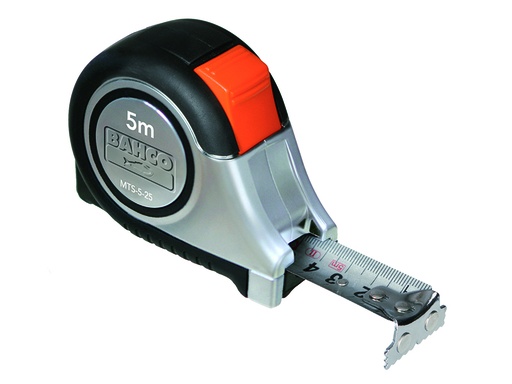 [MTS-5-25-E] Ruletė Bahco Inox MTS 5m x 25mm su aut. stabdžiu, gumuota, magnetas, dviguba skalė