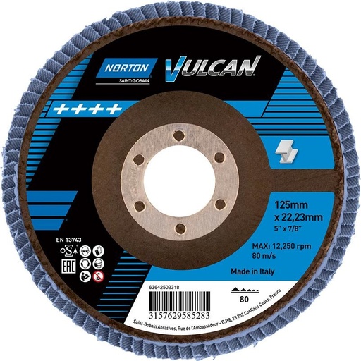 [NO63642502318] Norton Vulcan abrezīvais lapiņveida disks 125 x 22mm, R842 P80