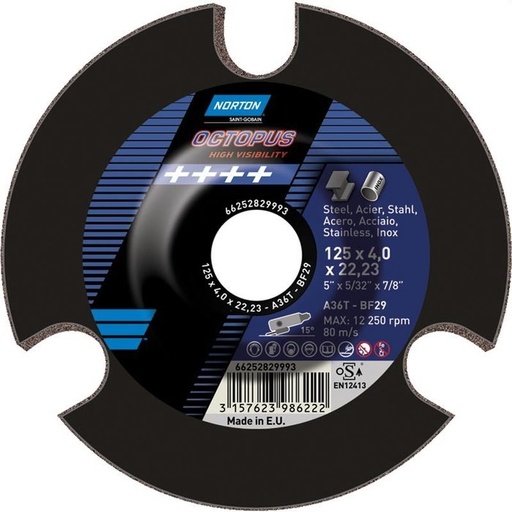 [NO66252829994] Norton slīpēšanas disks Octopus, 125 x 4.0 x 22.2mm, smilts raupjums 60