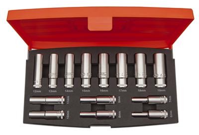 [S1214L] Galvučių dvylikakampių rinkinys 6-19mm 3/8" 14vnt