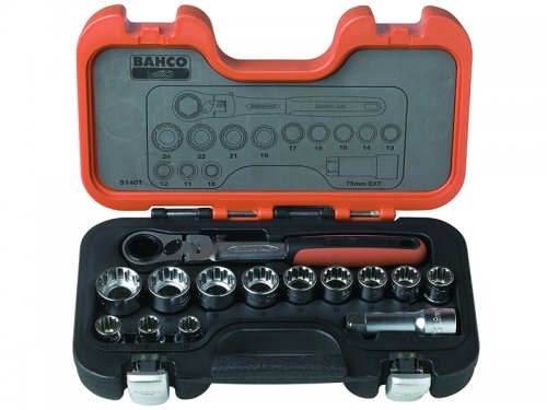 [S140T] Pass-through socket set 10-24mm 14 pcs with flexible head ratchet