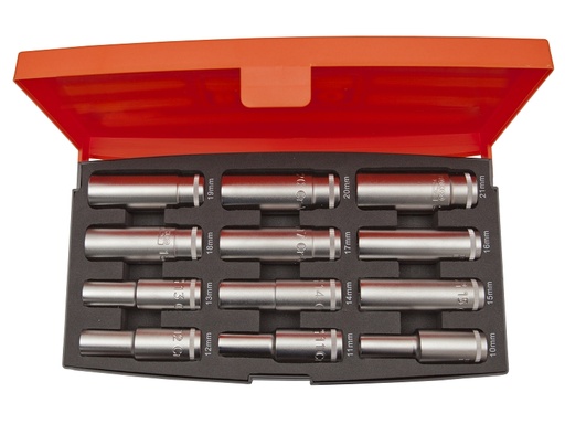 [S1612L] Galvučių rinkinys, įgilintų 1/2 12vnt. 10, 11, 12, 13, 14, 15, 16, 17, 18, 19, 20, 21 mm Bahco