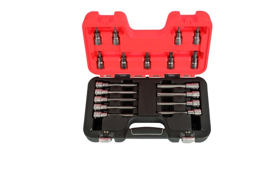 [S18TORX] Galvučių su antgaliais komplektas, trumpos ir ilgos S9 TORX T20-T60 18 vnt. 1/2´´