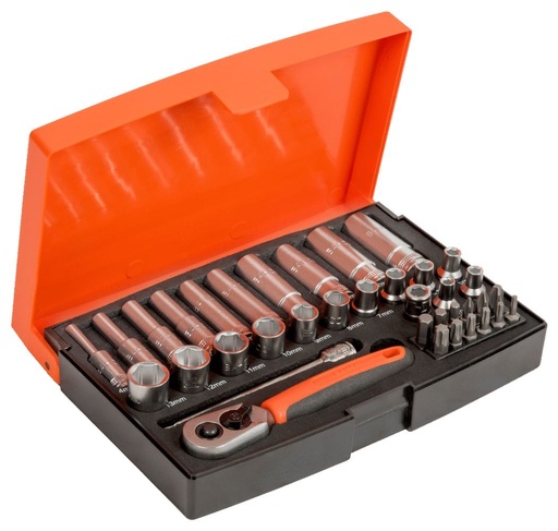 [SL25L] 1/4 Inch Multi-socket set 4-13mm + bits PH,PZ,HEX,TORX assortment