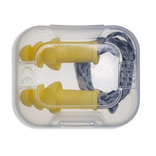 [UV2111235] Ausų kamštukai daugkartiniam naudojimui su virvele Uvex Whisper Supreme, geltoni, SNR 30dB, dydis L, plastikinėje mini dėžutėje