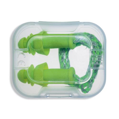 [UV2111238] Reusable ear plugs with cord Uvex Whisper+, lime, SNR 27dB, size M, in a plastic mini box