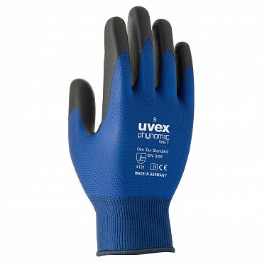 [UV6006008] Safety gloves Uvex Phynomic WET, Polyamide/elastane with Aqua polymer coating for wet areas, blue. Size 8