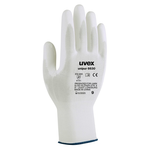 [UV6094310] Pirštinės Uvex Unipur 6630, megztos, nailoninės su PU padengimu, baltos, 10 dydis