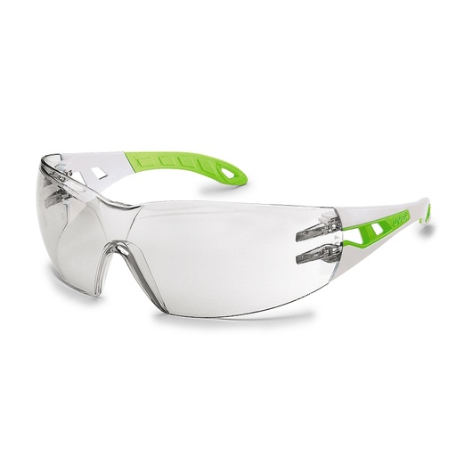[UV9192725] Apsauginiai akiniai Uvex Pheos S (slim fit) skaidria linze, supravision excellence (nesibraižantys ir nerasojantys) padengimas, baltos/žalios kojelės.