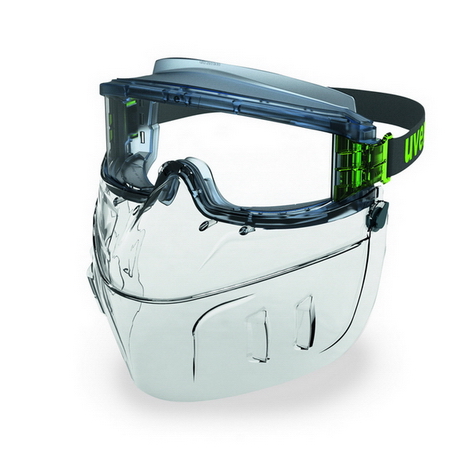 [UV9301555] Safety goggles Uvex Ultravision with detachable face mask. PC clear lens, supravision excellence (anfi scratch, anti fog) coating. Rubber strap. Impact B class
