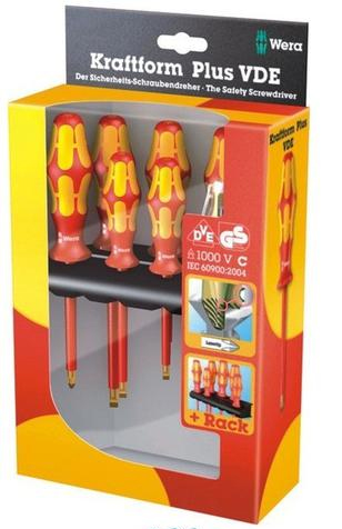 [WE05006148001] Wera Kraftform Plus 160i/165i/7 VDE insulated screwdriver set 7pcs PZ+SL+voltage tester, with rack